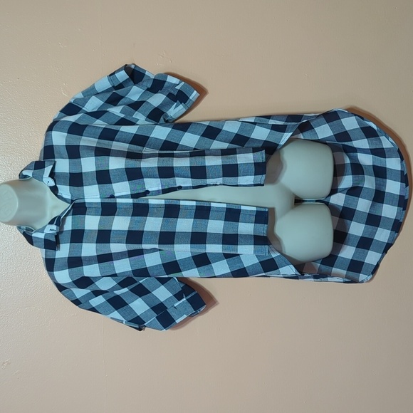 TOV Los Angeles Plaid Cut Off Hi Lo Button Up Shirt Blouse Sz 38 - Picture 8 of 10